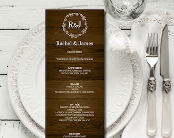 Wedding Menu Rustic Country Editable PDF DIY Printable Digital Instant Download E31A Rustic Wood Menu Card Template Ceremony