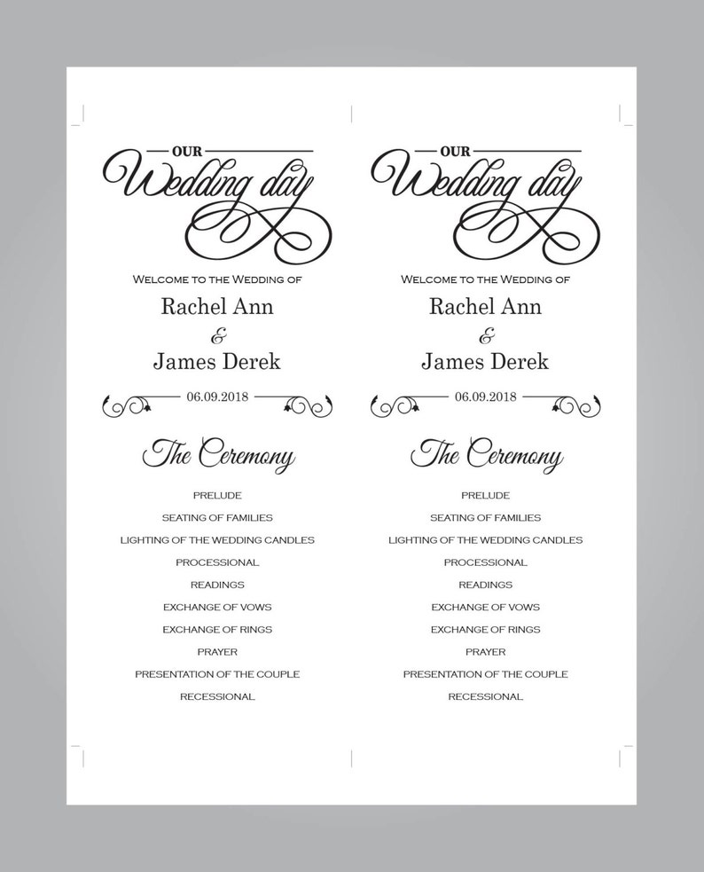Wedding Ceremony Wedding Program Template EDITABLE PDF Rustic Program Elegant DIY Printable Instant Download E08A Kraft Paper White