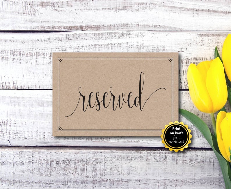 Template Reserved Seating Sign DIY Editable PDF DIY Wedding Reserved Rustic Reserved Sign Instant Download E75L Reserved Table Sign