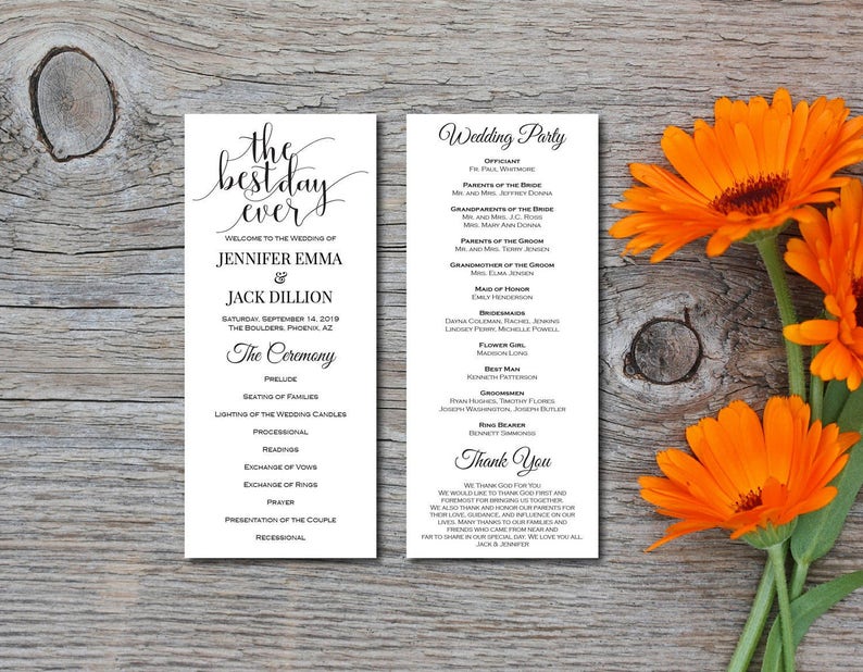 Wedding Ceremony The Best Day Ever EDITABLE PDF Instant Download E126A Wedding Program Kraft Program Digital Template DIY Printable