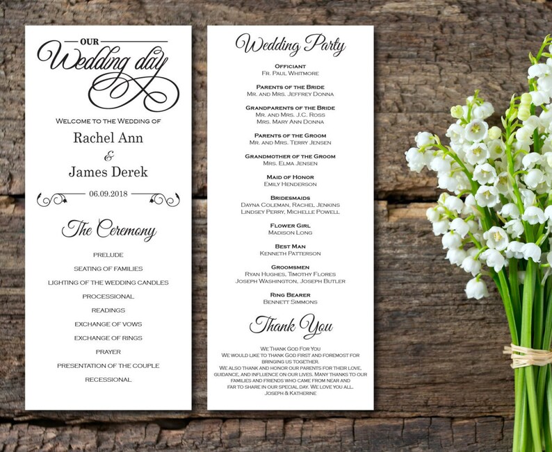 Wedding Ceremony Wedding Program Template EDITABLE PDF Rustic Program Elegant DIY Printable Instant Download E08A Kraft Paper White