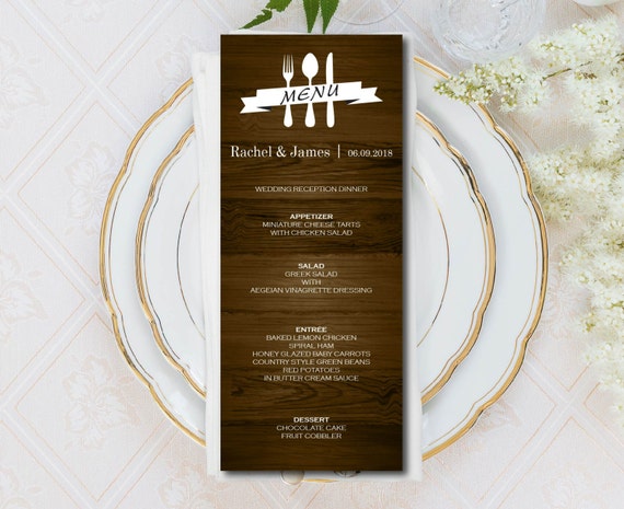Wedding Menu Rustic Country Editable PDF DIY Printable Digital Instant Download E31A Rustic Wood Menu Card Template Ceremony