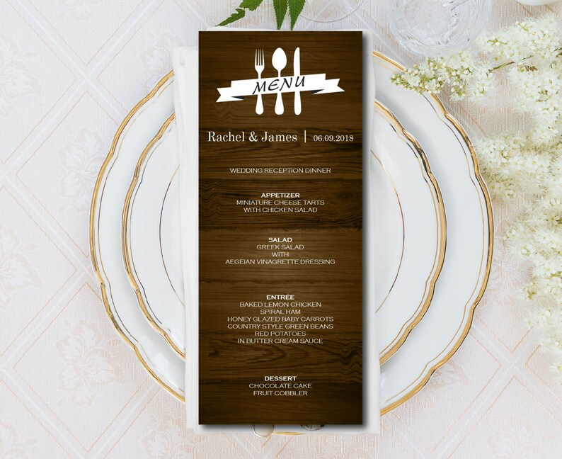 Wedding Menu Rustic Country Editable PDF DIY Printable Digital Instant Download E31A Rustic Wood Menu Card Template Ceremony