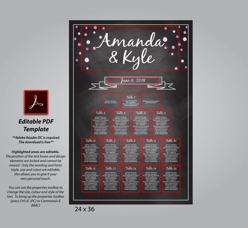 DIY Seating Chart Template Instant Download E10B Editable PDF Rustic Seating Chart Wedding Seating Chart Rustic Wedding Chalkboard