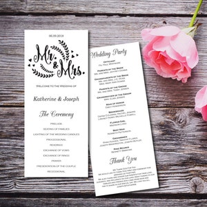 Wedding Ceremony Wedding Program Template EDITABLE PDF Rustic Program Elegant DIY Printable Instant Download E08A Kraft Paper White