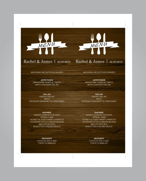 Wedding Menu Rustic Country Editable PDF DIY Printable Digital Instant Download E31A Rustic Wood Menu Card Template Ceremony