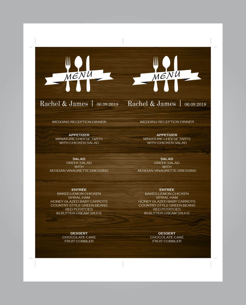 Wedding Menu Rustic Country Editable PDF DIY Printable Digital Instant Download E31A Rustic Wood Menu Card Template Ceremony