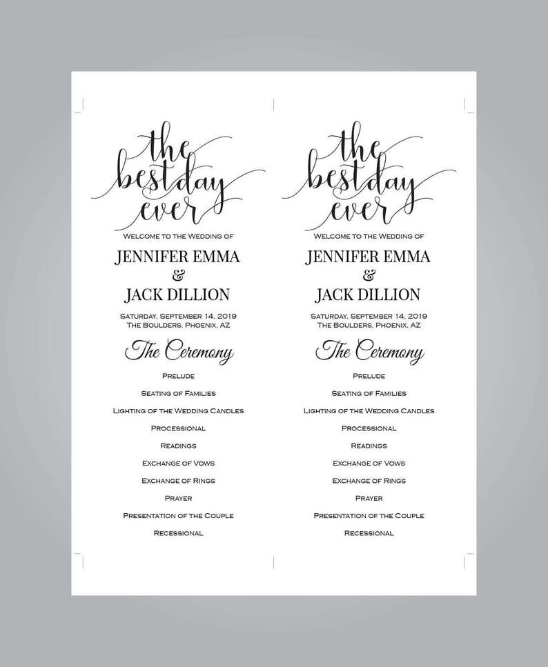 Wedding Ceremony The Best Day Ever EDITABLE PDF Instant Download E126A Wedding Program Kraft Program Digital Template DIY Printable