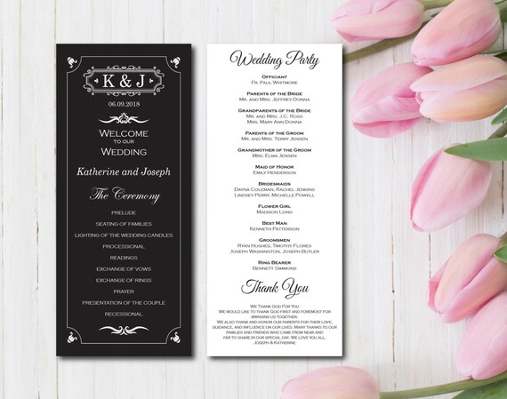 Wedding Ceremony Wedding Program Template EDITABLE PDF Rustic Program Elegant DIY Printable Instant Download E08A Kraft Paper White