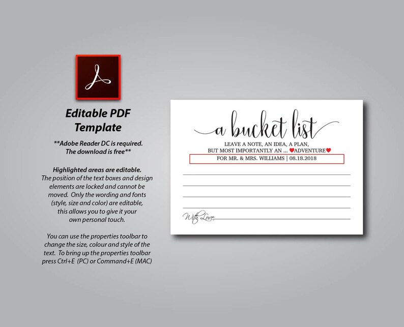 A Bucket List Set Bucket List Sign Instant Download E77H DIY Editable PDF Kraft Paper Bucket List Card Rustic Card Rustic Wedding