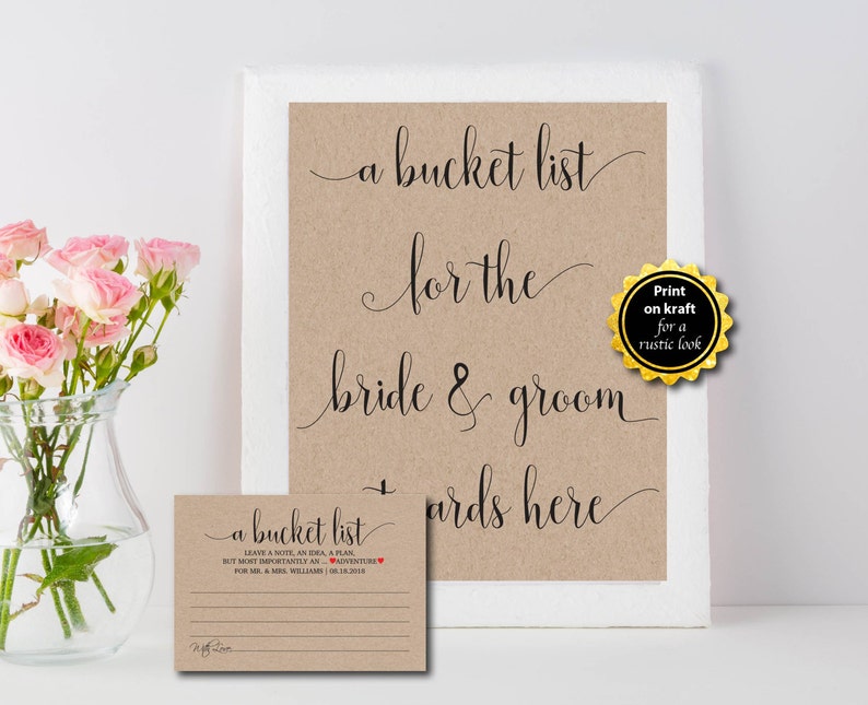A Bucket List Set Bucket List Sign Instant Download E77H DIY Editable PDF Kraft Paper Bucket List Card Rustic Card Rustic Wedding
