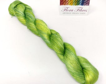 Bright green, 4ply (fingering weight) Tencel yarn, naturally dyed vegan yarn, for knitting crochet weaving, UK. Batch 244.