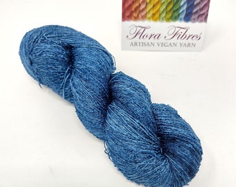 Indigo blue, lace weight abaca (banana) yarn, naturally dyed vegan yarn, for knitting crochet weaving, UK. Batch 181.