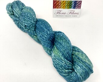 Blue green, DK weight, single ply, Pima cotton yarn, naturally dyed vegan yarn, for knitting crochet weaving UK. Batch 16.