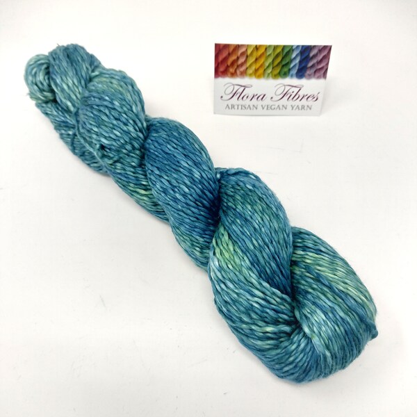 Blue green, DK weight, single ply, Pima cotton yarn, naturally dyed vegan yarn, for knitting crochet weaving UK. Batch 16.