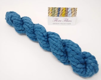 Hand spun, naturally dyed, blue, Egyptian Cotton and flax, super bulky weight yarn for knitting crochet weaving, vegan, UK