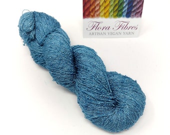 Light blue, lace weight abaca (banana) yarn, naturally dyed vegan yarn, for knitting crochet weaving, UK. Batch 157.