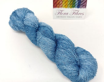 Topaz blue, lace weight abaca (banana) yarn, naturally dyed vegan yarn, for knitting crochet weaving, UK. Batch 182.