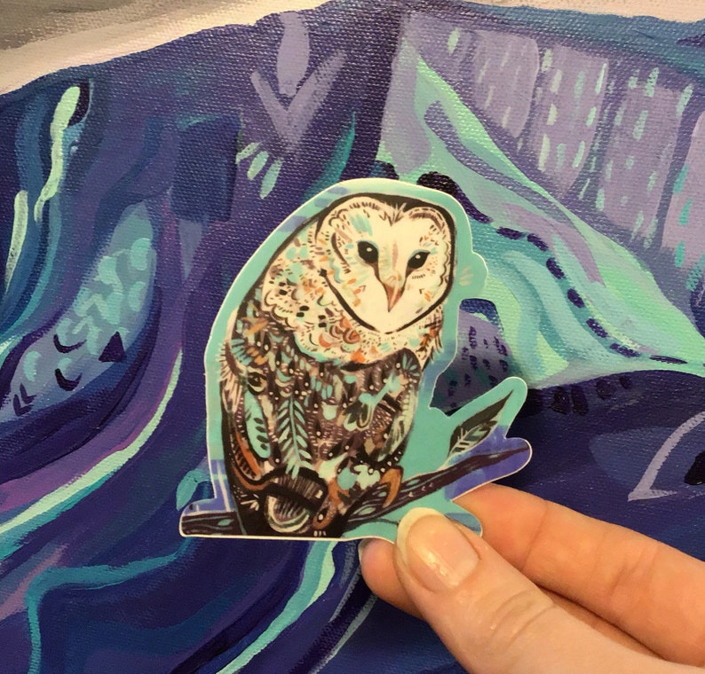3 Barn Owl Sticker Teal Whimsical Die Cut Sticker Vinyl Etsy