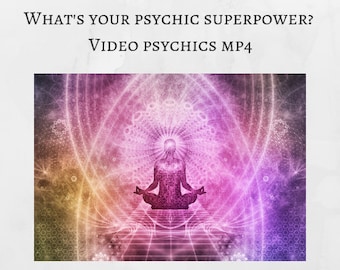 May include: An image with the text "WHAT'S YOUR PSYCHIC SUPERPOWER? VIDEO PSYCHICS MP4" at the top. The image features a silhouette of a person meditating in a lotus position, surrounded by a colorful, radiant design. The text "CELESTIALTREETAROT" is at the bottom.