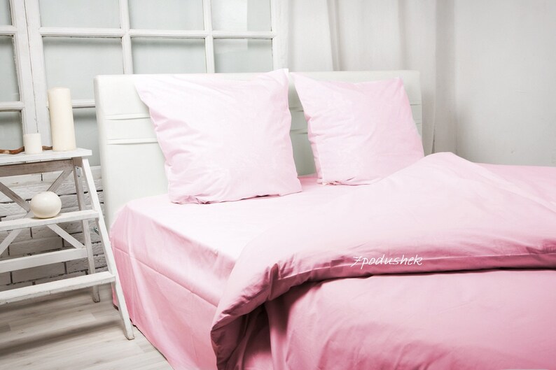 Pink Bedding Linen Duvet Cover Set Bed Sheets Image 0