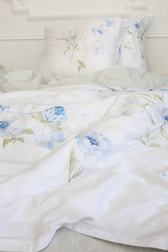 Blue Floral Bedding Duvet Cover Set Bed Sheets Bedroom Decor Etsy
