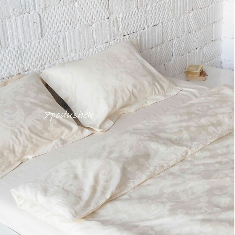 Jacquard Ivory Duvet Cover Set Twin Full Queen King Bedding Linen Cotton Throw Blanket Dorm