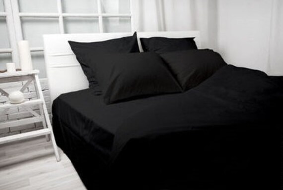 Black Bedding Black Duvet Cover Set Black Bed Sheet Queen King Etsy