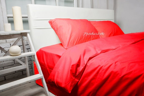 Red Cotton Bedding Duvet Cover Set 100 Cotton Sateen Red Bed Etsy