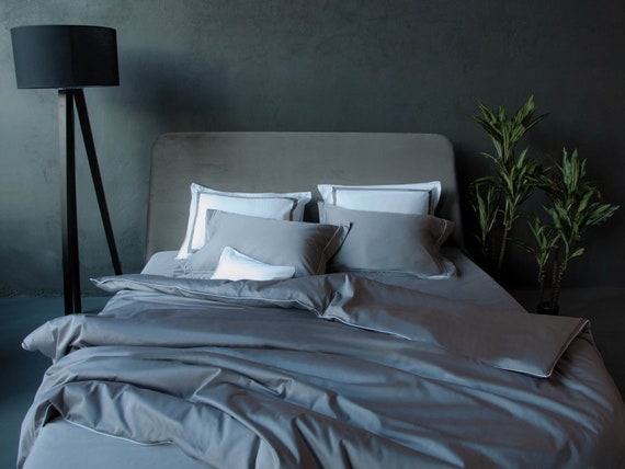 Graphite Cotton Bedding Set Duvet Cover Set Queen King 100 Etsy