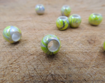 Perles dreadlocks couleur marbré vertes, perles rondes en plastique, bijoux de barbe