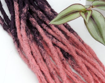 Rastas sintéticas, gradiente de púrpura a rosa, rastas simples, puntas de cepillo