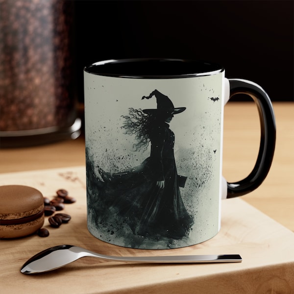 Witch Mug, Halloween Witch Hat Mug, Wiccan Coffee Cup, Oil Paint Effect, Witchy Gifts, Witchcraft Teacup, We Ride at Dusk