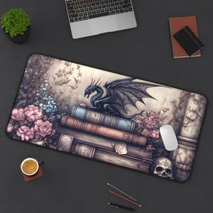 Bücherdrache Schreibtischmatte: Gothic Floral Skull Spielmatte