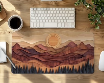 Mountain Landscape Desk Mat: Rustic Nature-Inspired Mouse Pad