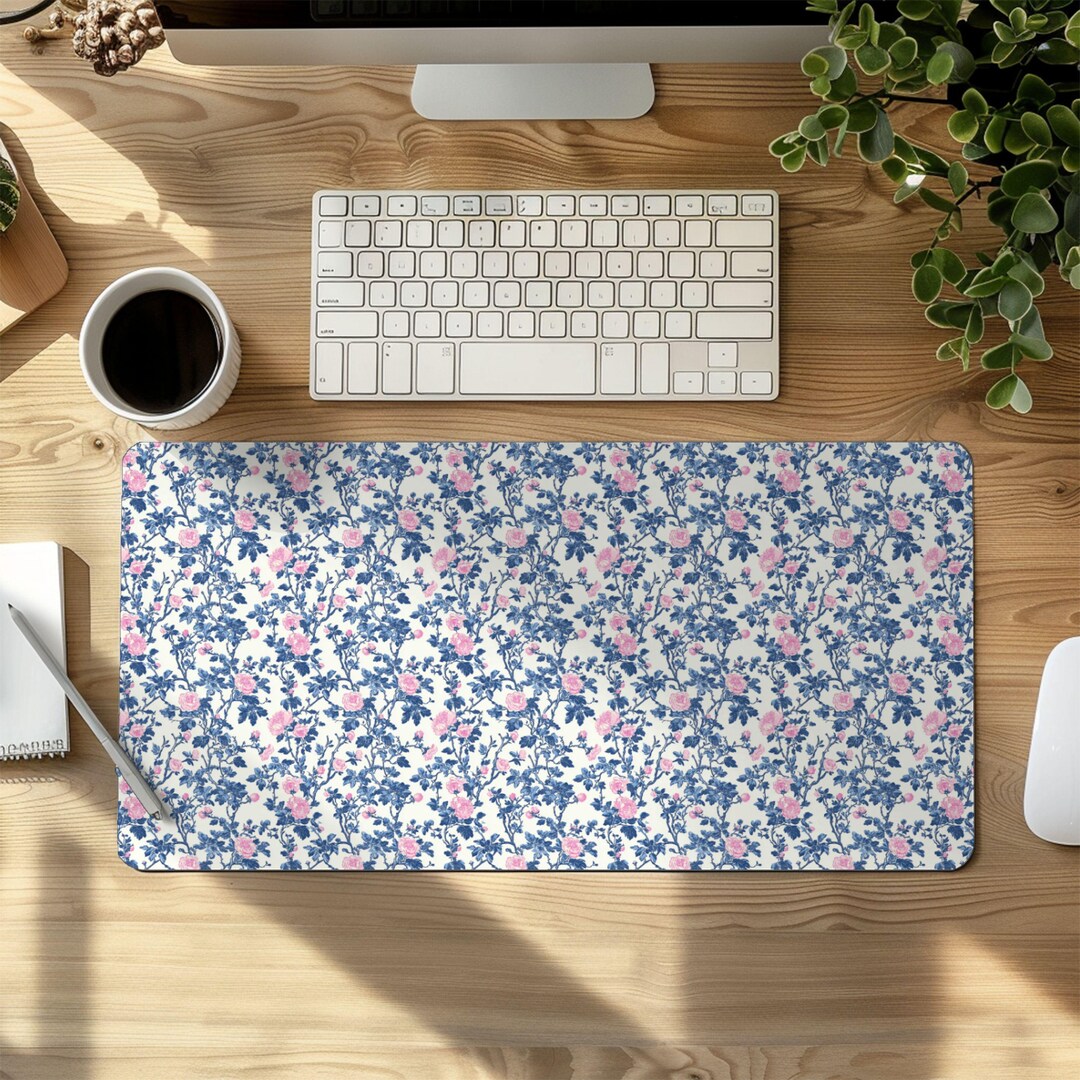 Peony Toile Desk Mat, Preppy Pink Girly Floral Large Mouse Pad ...
