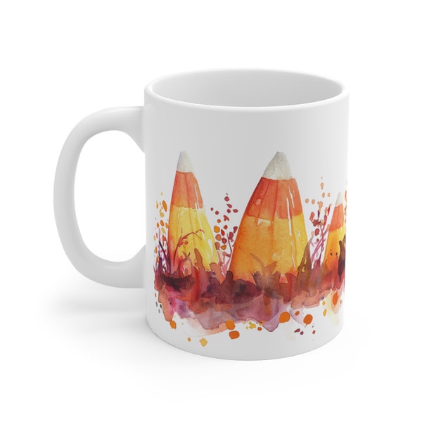 Halloween Candy Mug, Watercolor Fall Coffee Cup, Seasonal Autumn Teacup, Gift for Candy Lover