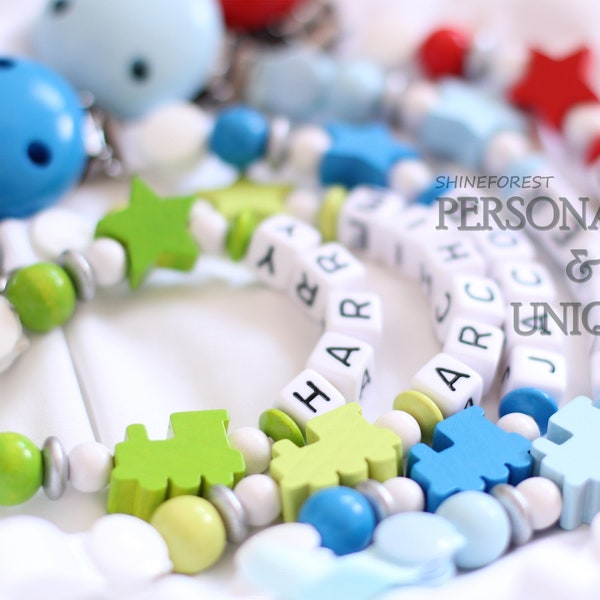 Personalised Dummy Clip - Dummy Chain - Pacifier Clip - Baby Boy Clip Train - New Baby Gift - Baby Christening Gift - Baby Boy Shower Gift