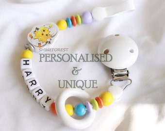 Dummy Clip With Ribbon - Chick and Ring -  Personalised Dummy Clip - Dummy Chain - Pacifier Clip - New Baby Gift