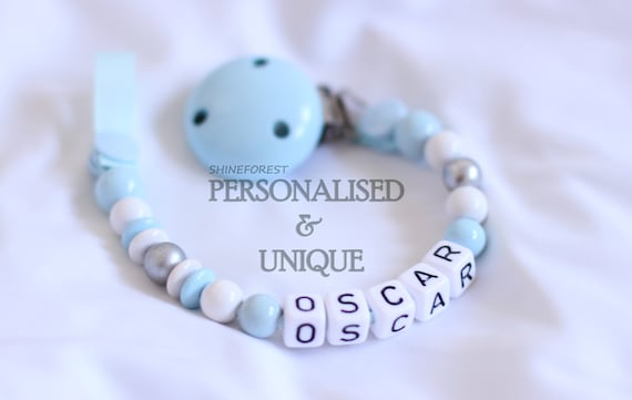 Personalised Baby Dummy Soother Wooden Clip Holder Strap Shower Christening Gift