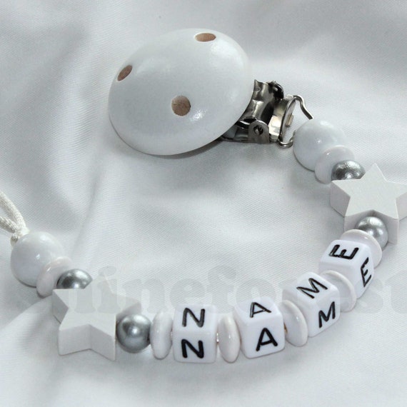Personalised Baby Dummy Soother Wooden Clip Holder Strap Shower Christening Gift