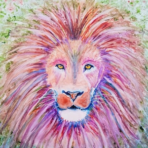 Lion Spirit - Abstract Wild Animal Watercolor Painting - Fine Art Print from Original Painting - Colorful Wild Cat Decor