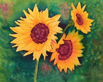 Sunflowers Watercolor Painting - Fine Art Print from Original Watercolor Painting "Sunflowers" - Colorful Flower Decor