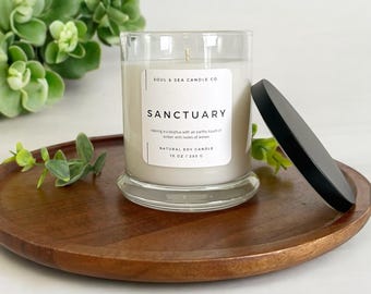 Sanctuary Soy Candle: Eucalyptus Amber Lemon Scent - 10oz