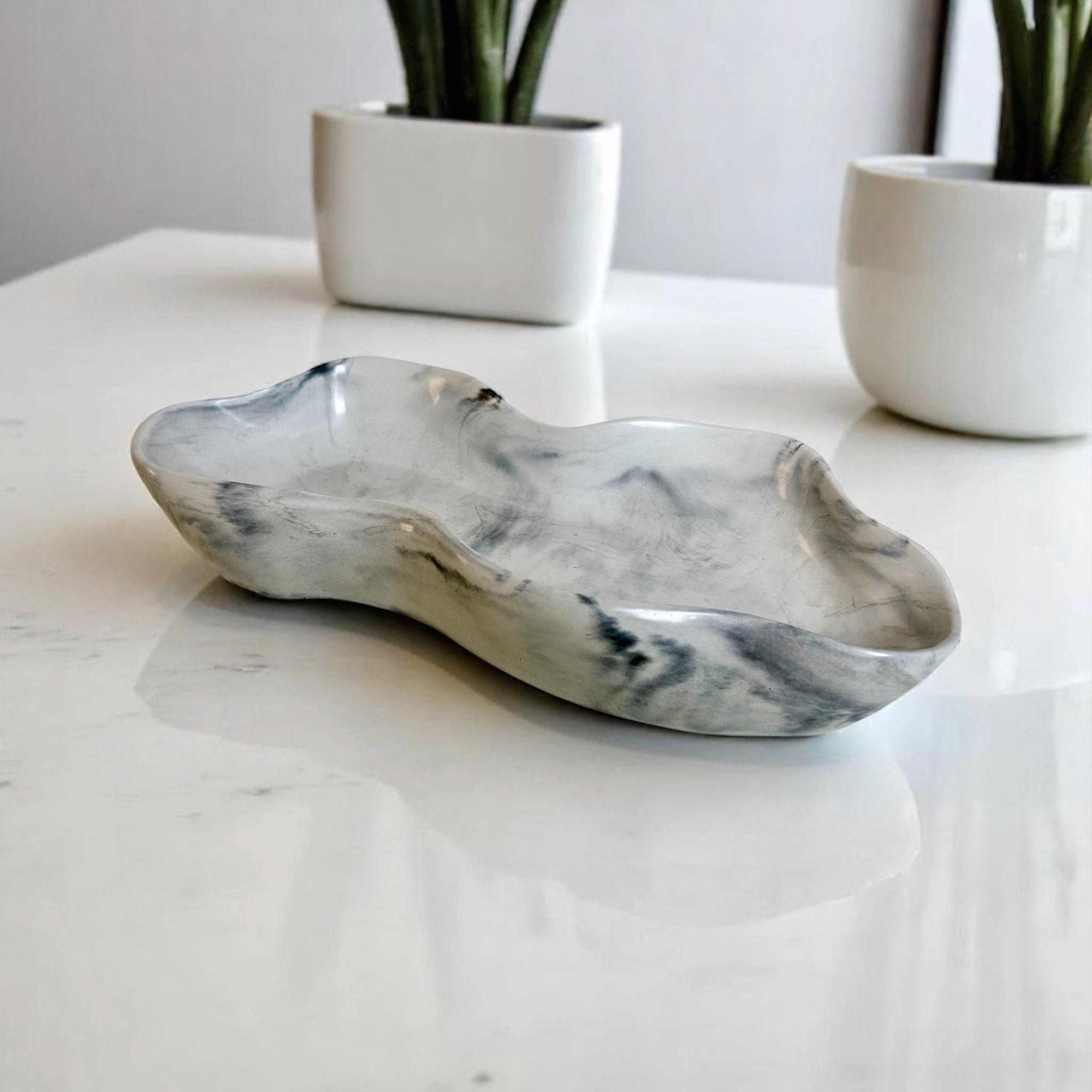 Marbled Concrete Wave Bowl: Modern Home Decor Centerpiece