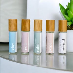 Aromatherapy Roll On Fragrance for Stress Relief & Sleep – 5 Natural Relaxing Perfume Oil Blends, Mindfulness Self-Care Gifts