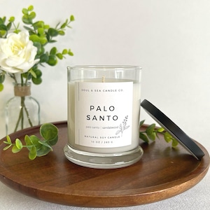 Palo Santo & Sandalwood Relaxation Candle, 10oz Soy Wax Aromatherapy Candle, Handmade Vegan Luxury Home Decor, Spiritual Gift