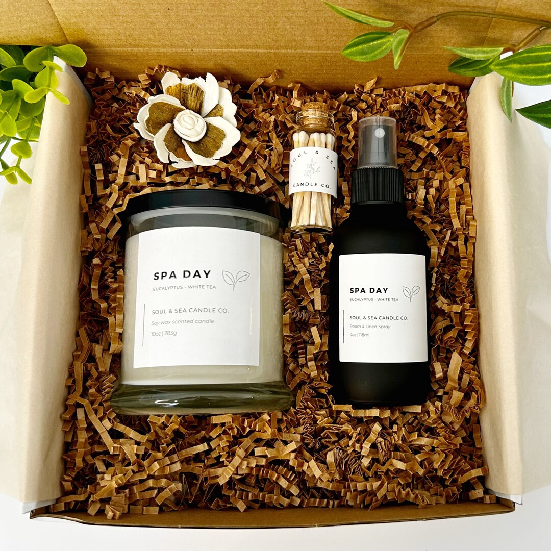 Soy Candle Gift Box, Spa Day Gift Set, Self Care Candle Gift, Stress