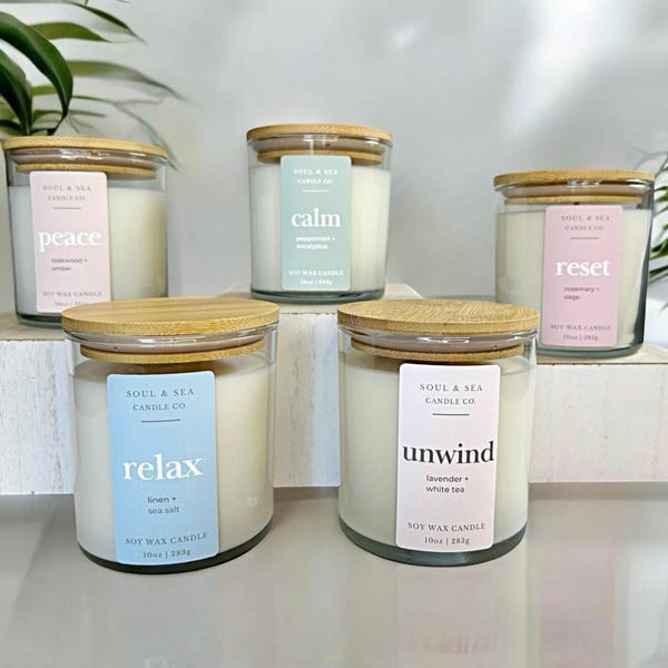 Vela de aromaterapia de cera de soja de 10 oz: aroma a lavanda y eucalipto