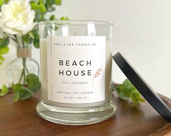 Beach House Candle: 10oz Soy Wax with Linen & Lemongrass